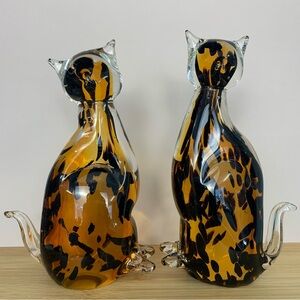 Vintage 80s Fifth Avenue Crystal Amber and Black Cat Figurines (Pair)